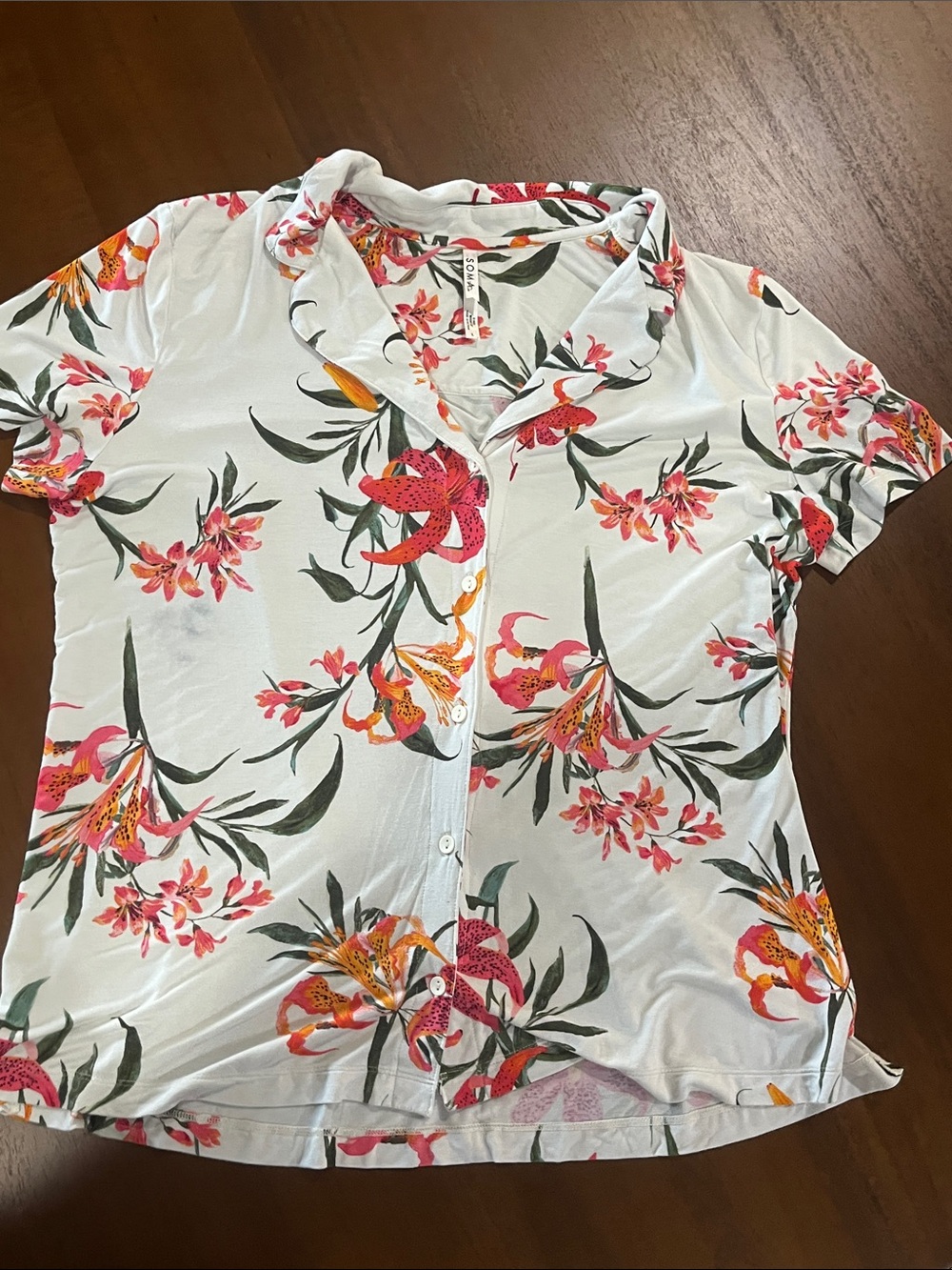 *MATCHING SET* Soma White Button-Front Floral Short Sleeve Pajama Set - Picture 6 of 7